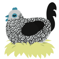 Oliver, a silver and black chicken with a double-lace pattern