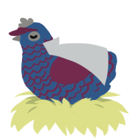 A ultramarine and maroon chicken with a lace pattern