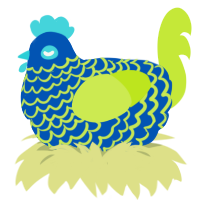 A ultramarine and lime chicken with a lace pattern