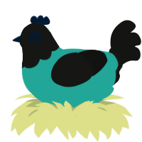 Flashlight, a turquoise and black chicken with a head pattern