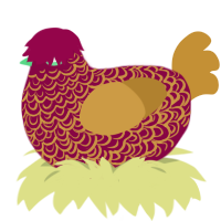 A maroon and gold chicken with a double-lace pattern
