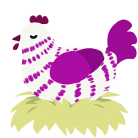 A white and plum chicken with a bar pattern