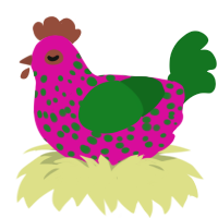 A fuchsia and leaf chicken with a speckle pattern