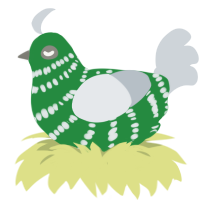 A viridian and mist chicken with a bar pattern