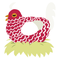 A crimson and white chicken with a lace pattern