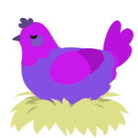 Inverted, a blurple and amethyst chicken with a head pattern