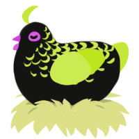 trolli, a black and lime chicken with a half-lace pattern