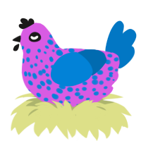 1602, a orchid and sapphire chicken with a speckle pattern