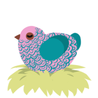 A pink and teal chicken with a double-lace pattern