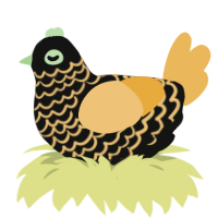A black and honey chicken with a lace pattern
