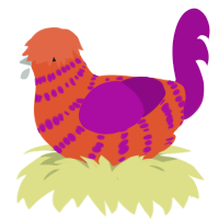 Alexios, a vermilion and plum chicken with a bar pattern