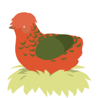 A vermilion and olive chicken with a half-lace pattern