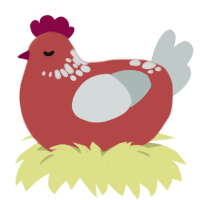 A red and silver chicken with a neck-speckle pattern
