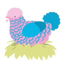 A pink and cerulean chicken with a lace pattern