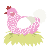 A pink and white chicken with a lace pattern