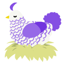 A white and blurple chicken with a lace pattern
