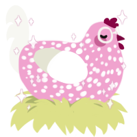 A pink and white chicken with a speckle pattern