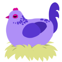 A lilac and indigo chicken with a neck-speckle pattern