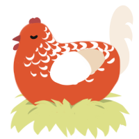 A vermilion and cream chicken with a half-lace pattern
