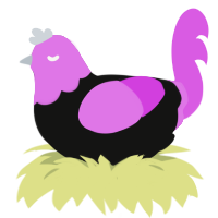 A black and orchid chicken with a head pattern