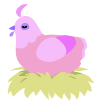 Macaron, a pink and lavender chicken with a head pattern