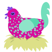 Cotton Candy, a fuchsia and mint chicken with a speckle pattern