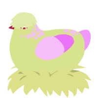 A lemon and lavender chicken with a neck-speckle pattern