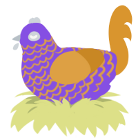 A blurple and orange chicken with a lace pattern