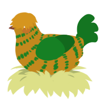 MANGO MANGO MANGO, a ochre and leaf chicken with a bar pattern