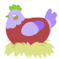 A red and lilac chicken with a head pattern