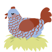 A cream and vermilion chicken with a lace pattern