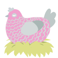 A pink and silver chicken with a lace pattern