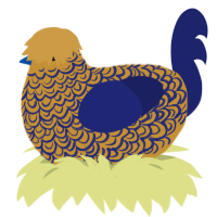 A gold and navy chicken with a double-lace pattern