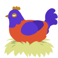A vermilion and indigo chicken with a head pattern