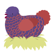 A overcast and red chicken with a lace pattern