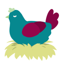 A teal and maroon chicken