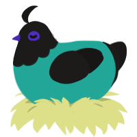 Aqua, a turquoise and sable chicken with a head pattern