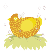 Hope, a orange and yellow chicken with a lace pattern