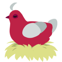 A crimson and silver chicken