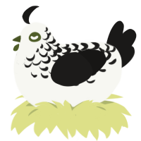 A white and sable chicken with a half-lace pattern