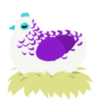 A white and violet chicken with a half-lace pattern