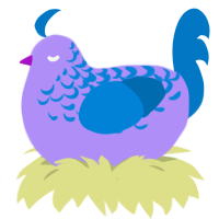 A lilac and sapphire chicken with a half-lace pattern