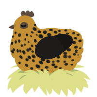 A gold and sable chicken with a speckle pattern