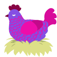 A blurple and fuchsia chicken with a lace pattern