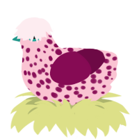 A rose and wine chicken with a speckle pattern