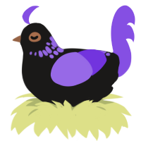 A sable and blurple chicken with a neck-speckle pattern
