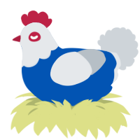 Jimbo, a ultramarine and mist chicken with a head pattern