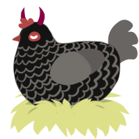 A black and grey chicken with a lace pattern