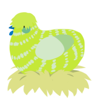 Lime, a lime and gluppy chicken with a bar pattern
