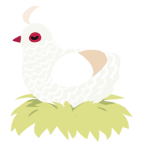 A white and cream chicken with a lace pattern